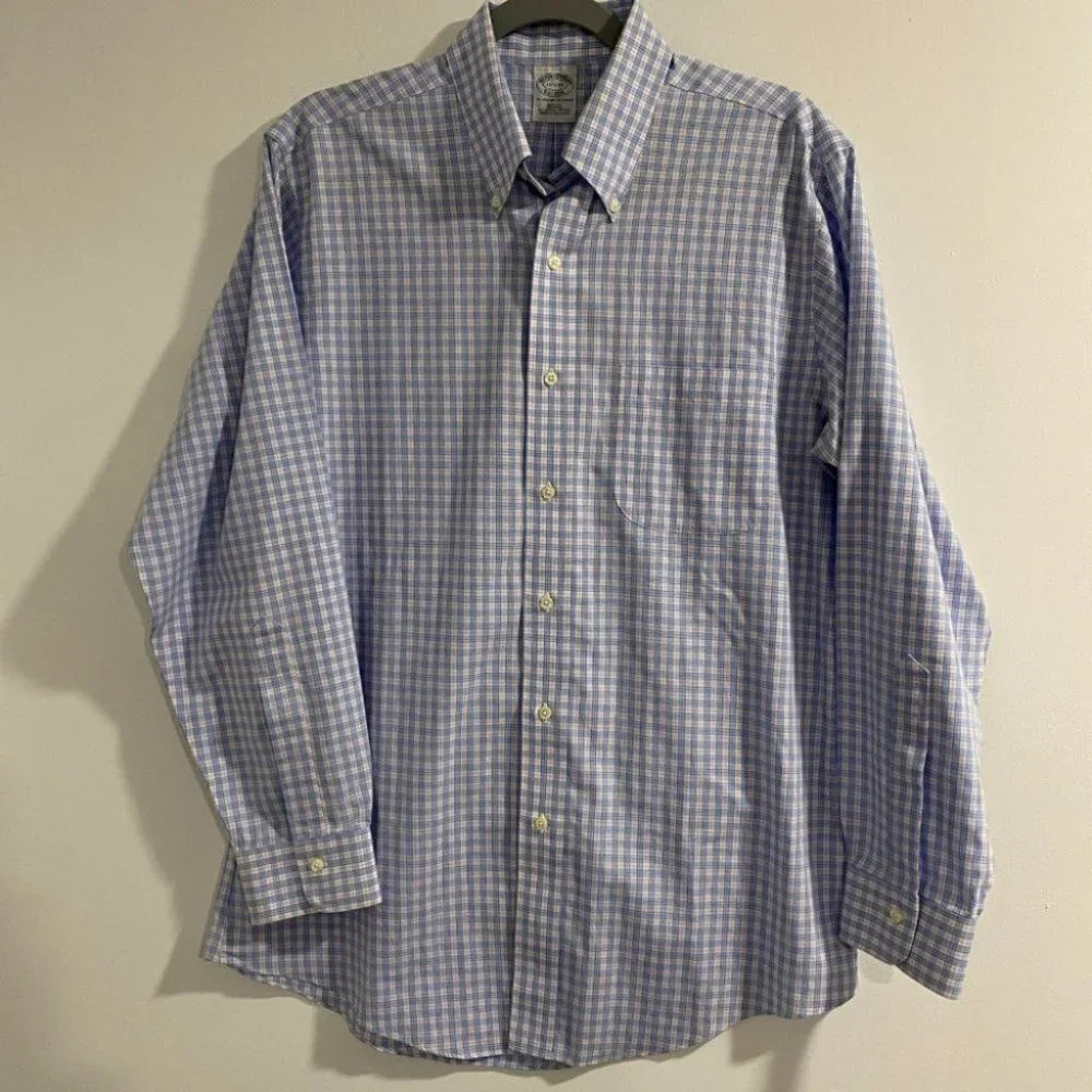 Brooks Brothers Original Polo Shirt 15.5/33 Light Blue Button Down Check Plaid
